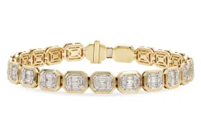 14K Yellow Gold Baguette And Round Diamond Tennis Bracelet