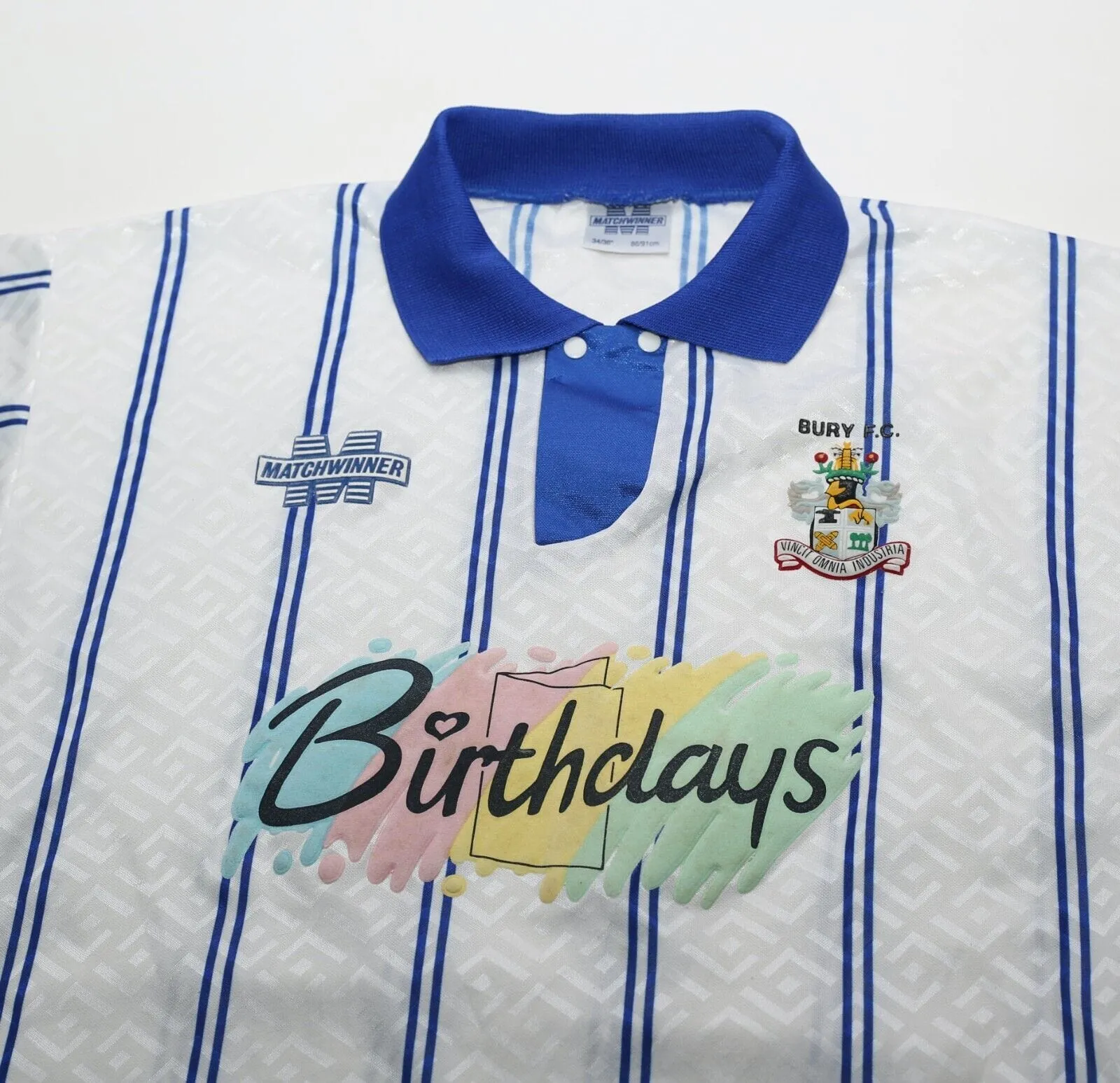 1994/95 BURY FC Vintage Matchwinner Home Football Shirt 34/36 (S)