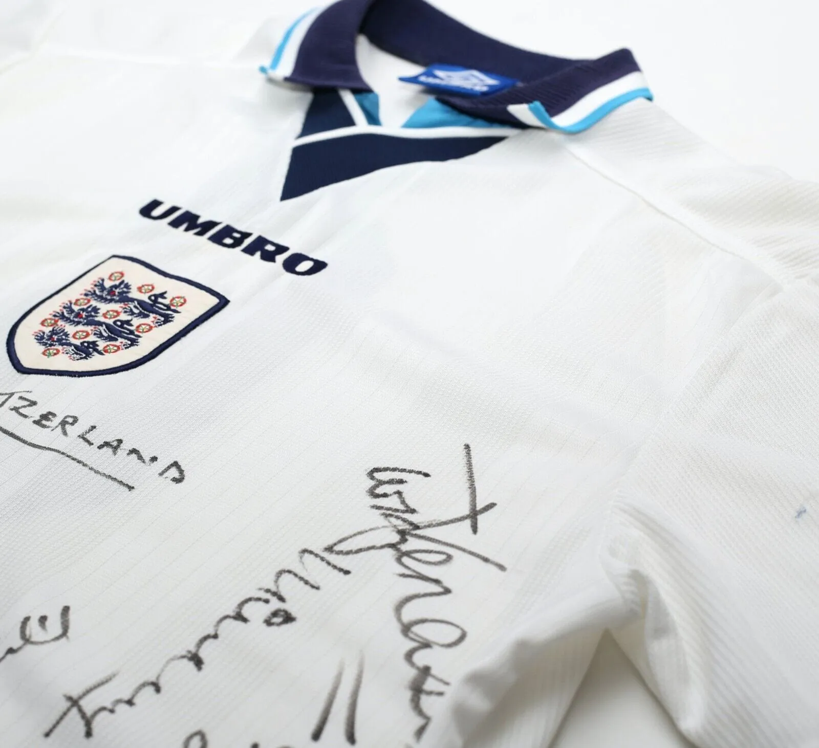 1995 ENGLAND Vintage Umbro Home MATCH WORN/ISSUED/SIGNED Football Shirt (XL)