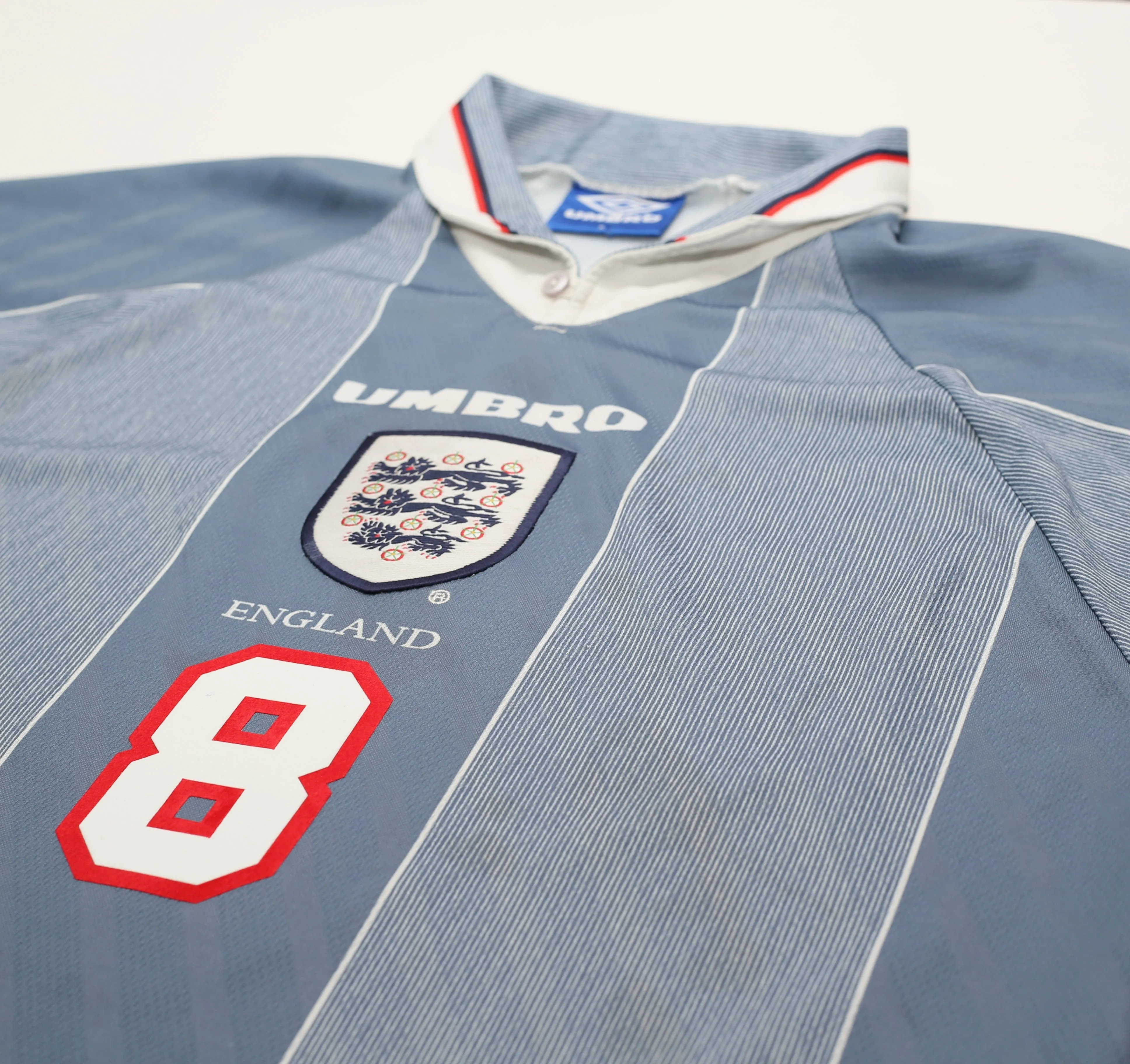 1996/97 GASCOIGNE #8 England Vintage Umbro Away Football Shirt (L)