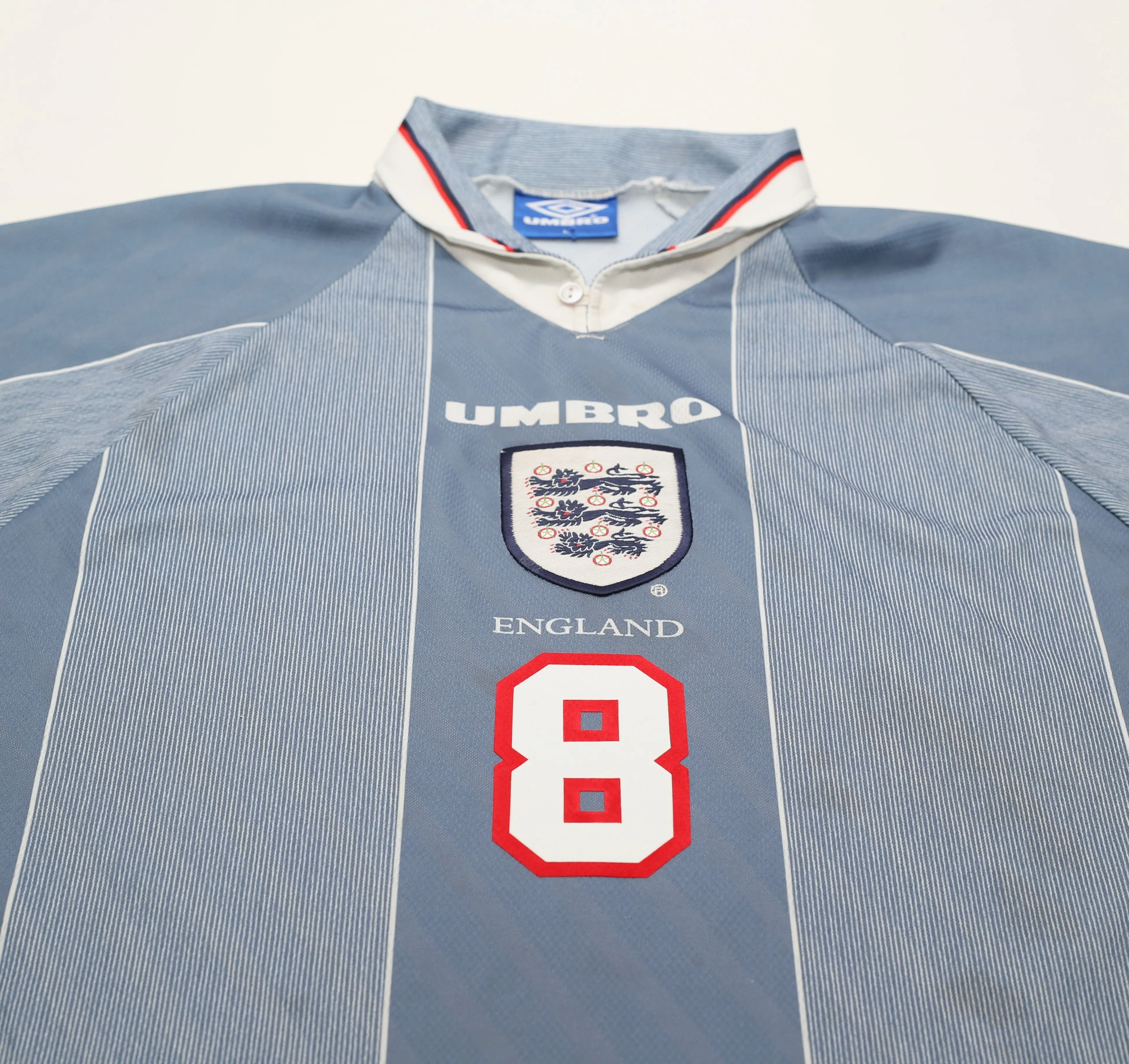 1996/97 GASCOIGNE #8 England Vintage Umbro Away Football Shirt (L)