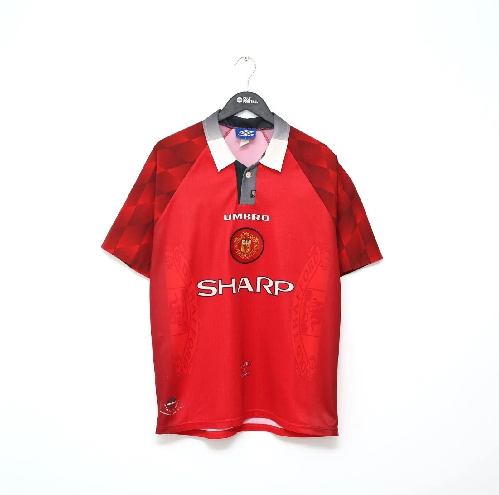 1996/98 CANTONA #7 Manchester United Vintage Umbro Home Football Shirt (L)