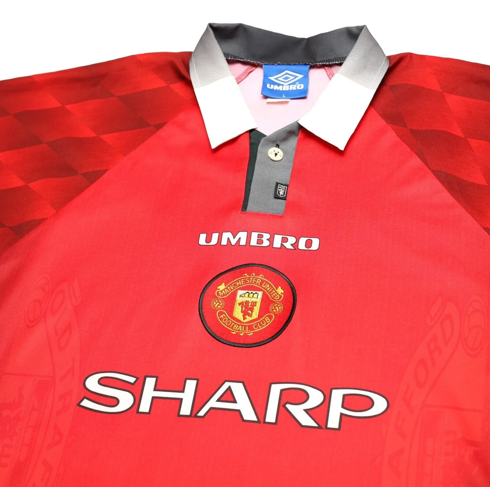 1996/98 CANTONA #7 Manchester United Vintage Umbro Home Football Shirt (L)