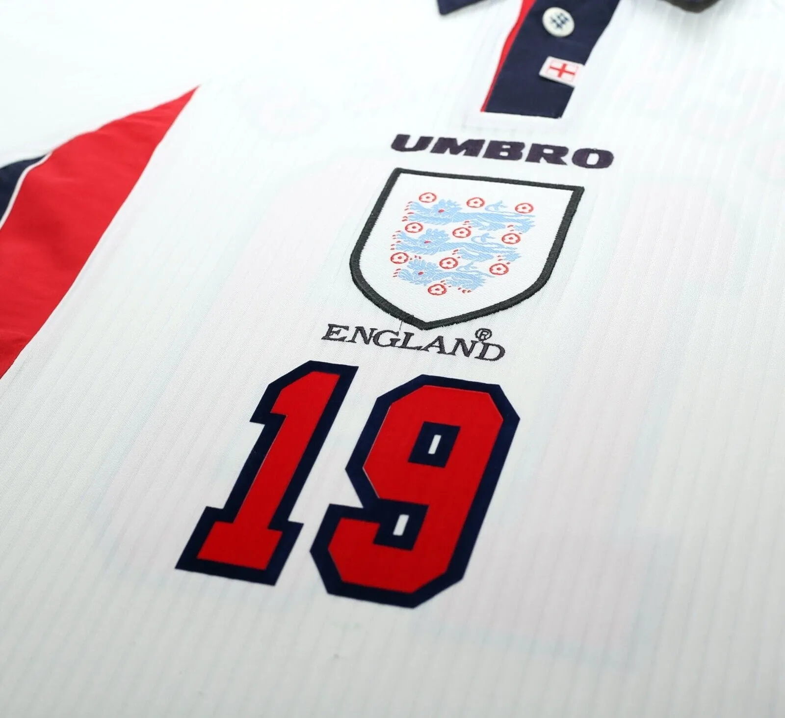 1997/99 SCHOLES #19 England Vintage Umbro Home Football Shirt (M) Le Tournoi