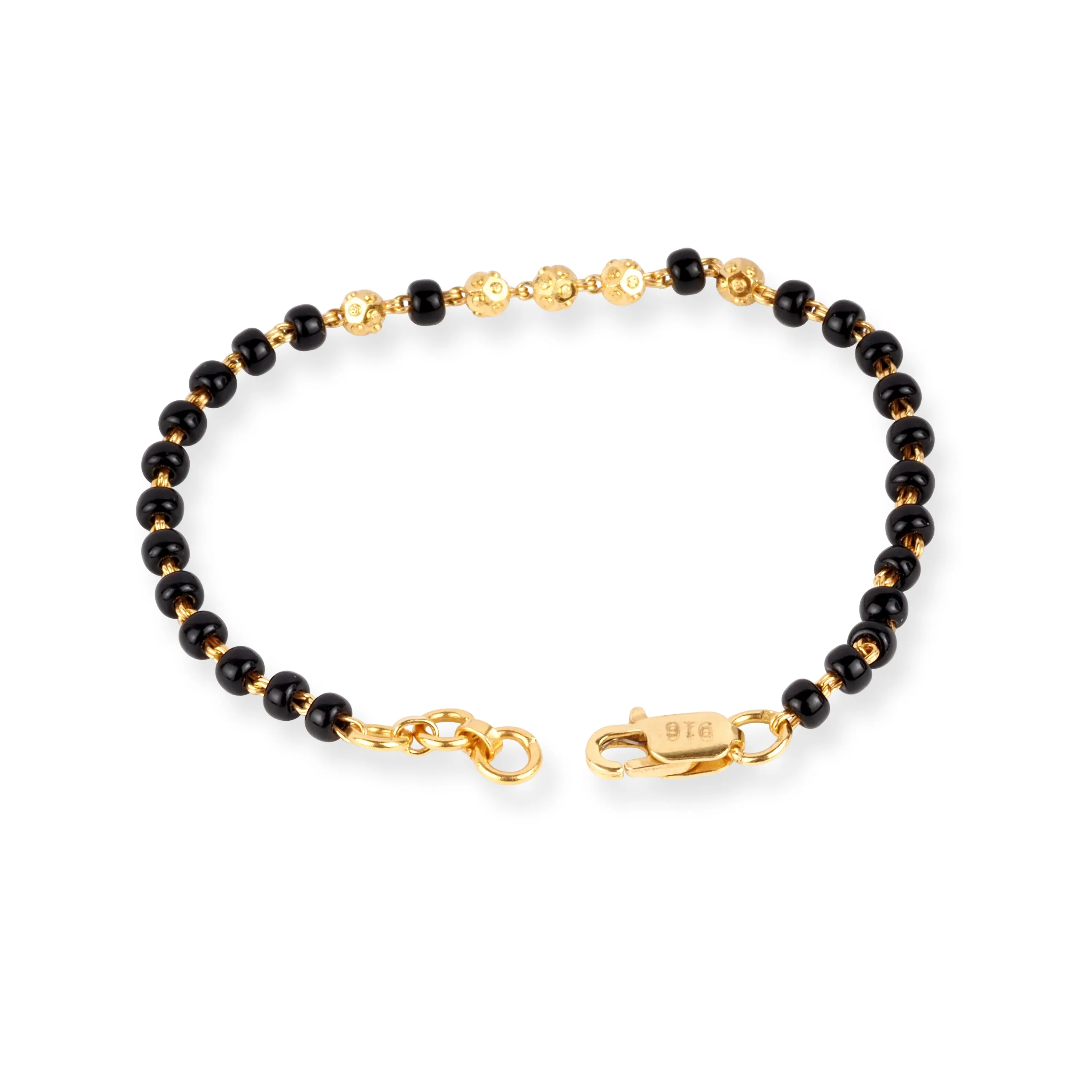 22ct Gold Children's Bracelet with Black and Diamond Cut Beads and Lobster Clasp CBR-8485