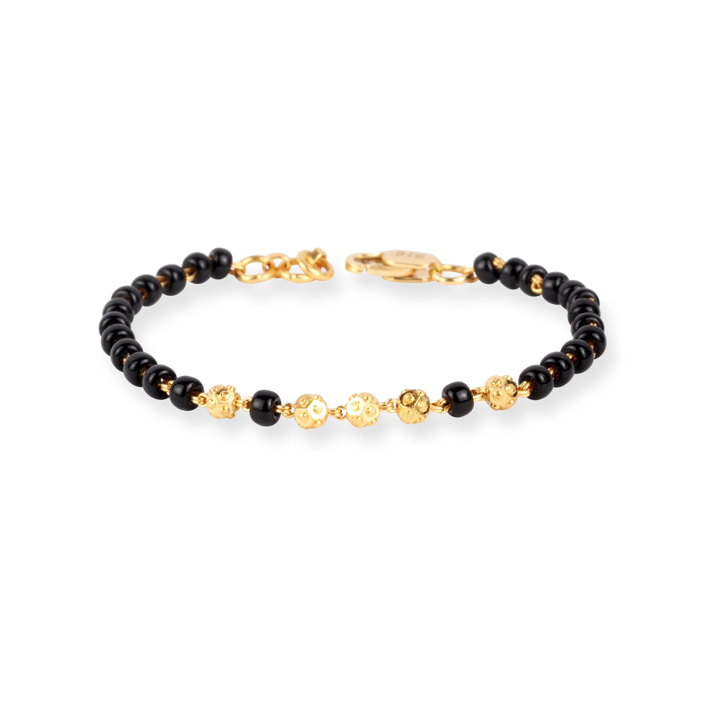 22ct Gold Children's Bracelet with Black and Diamond Cut Beads and Lobster Clasp CBR-8485