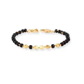 22ct Gold Children's Bracelet with Black and Diamond Cut Beads and Lobster Clasp CBR-8485