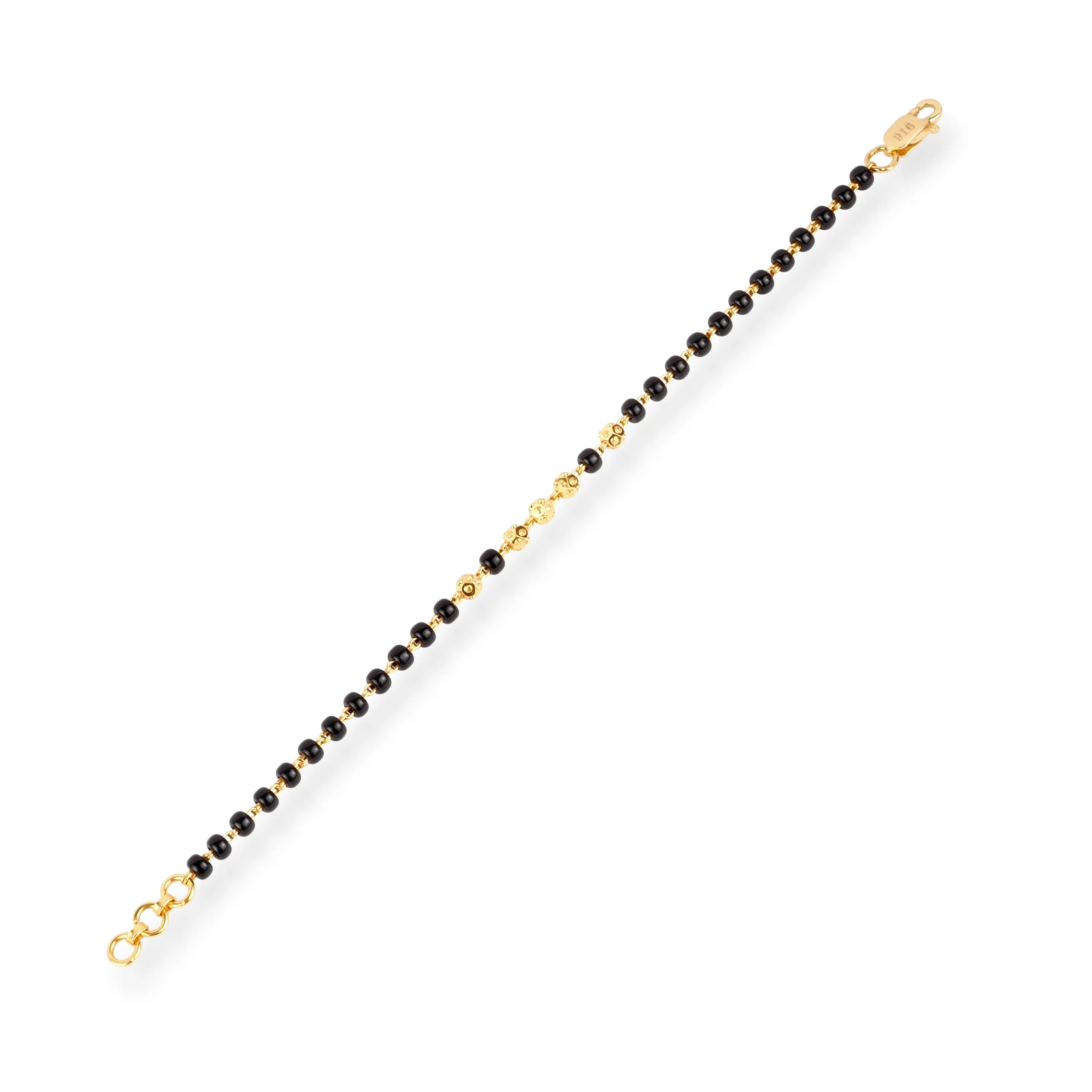 22ct Gold Children's Bracelet with Black and Diamond Cut Beads and Lobster Clasp CBR-8485