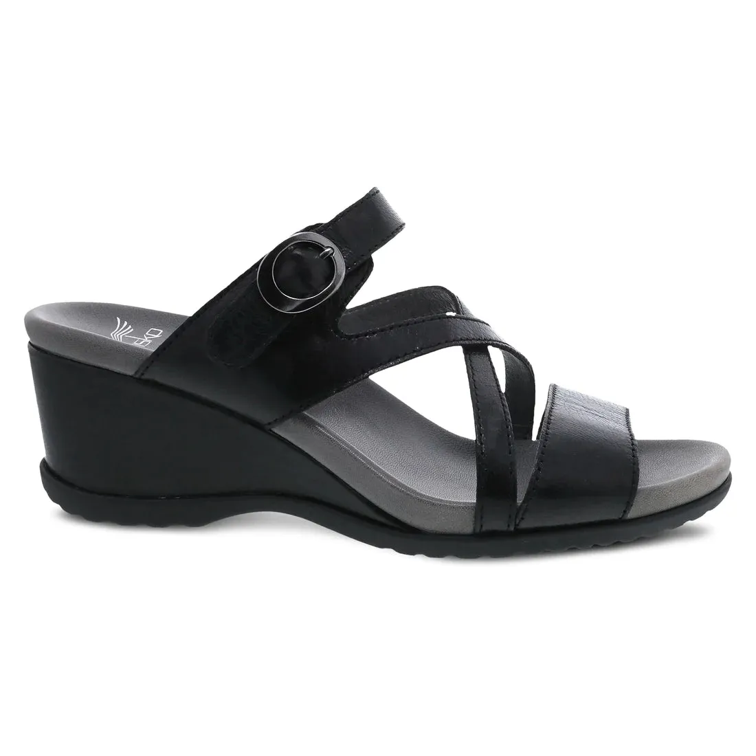 Ana Strappy Slide Wedge in Black