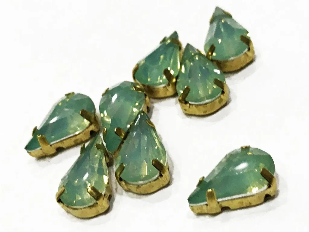 Aqua Green Drop Resin Stones with Catcher (13x8 mm)