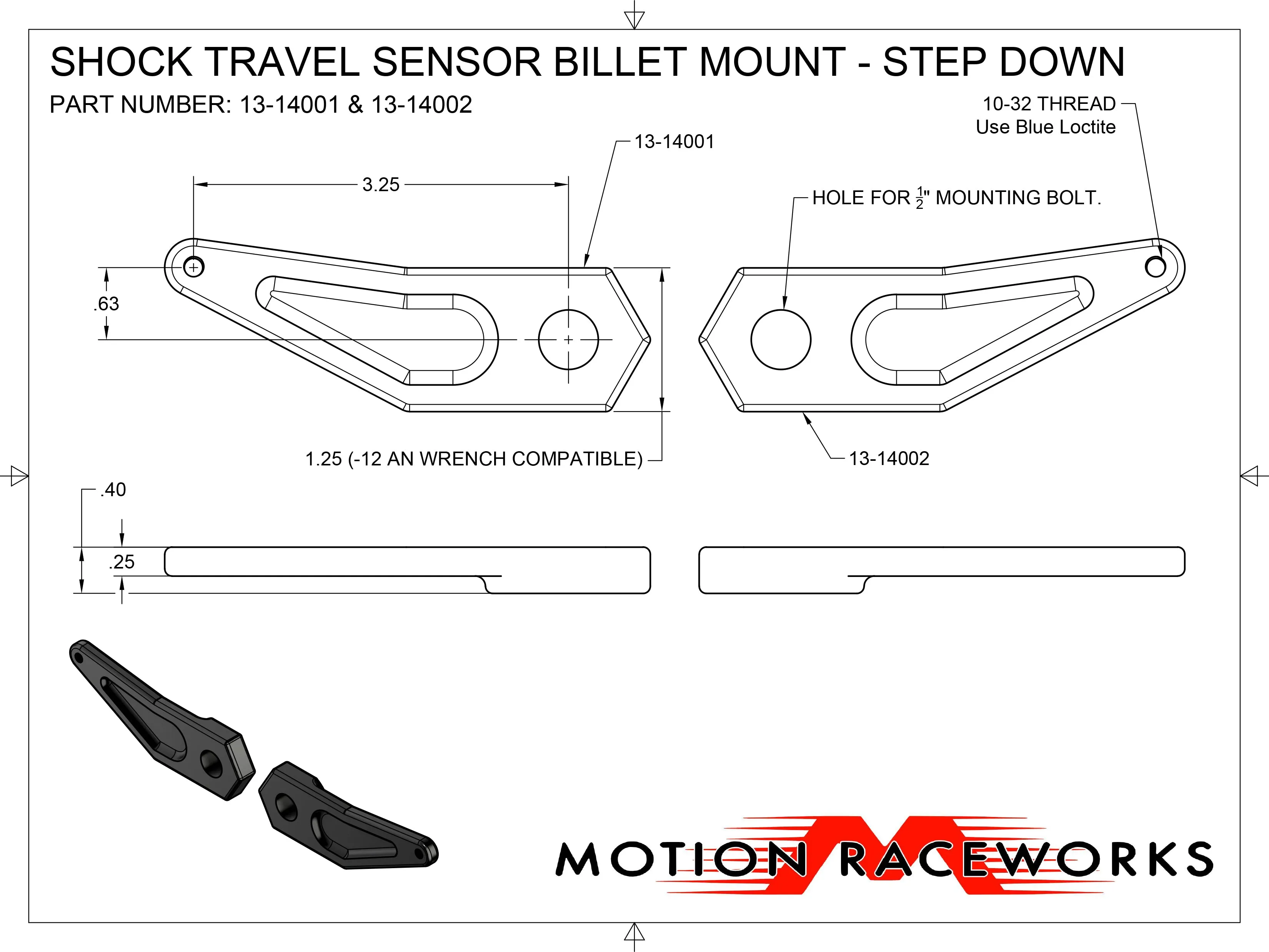 Billet Shock Travel Sensor Mount Angled Left 13-14001