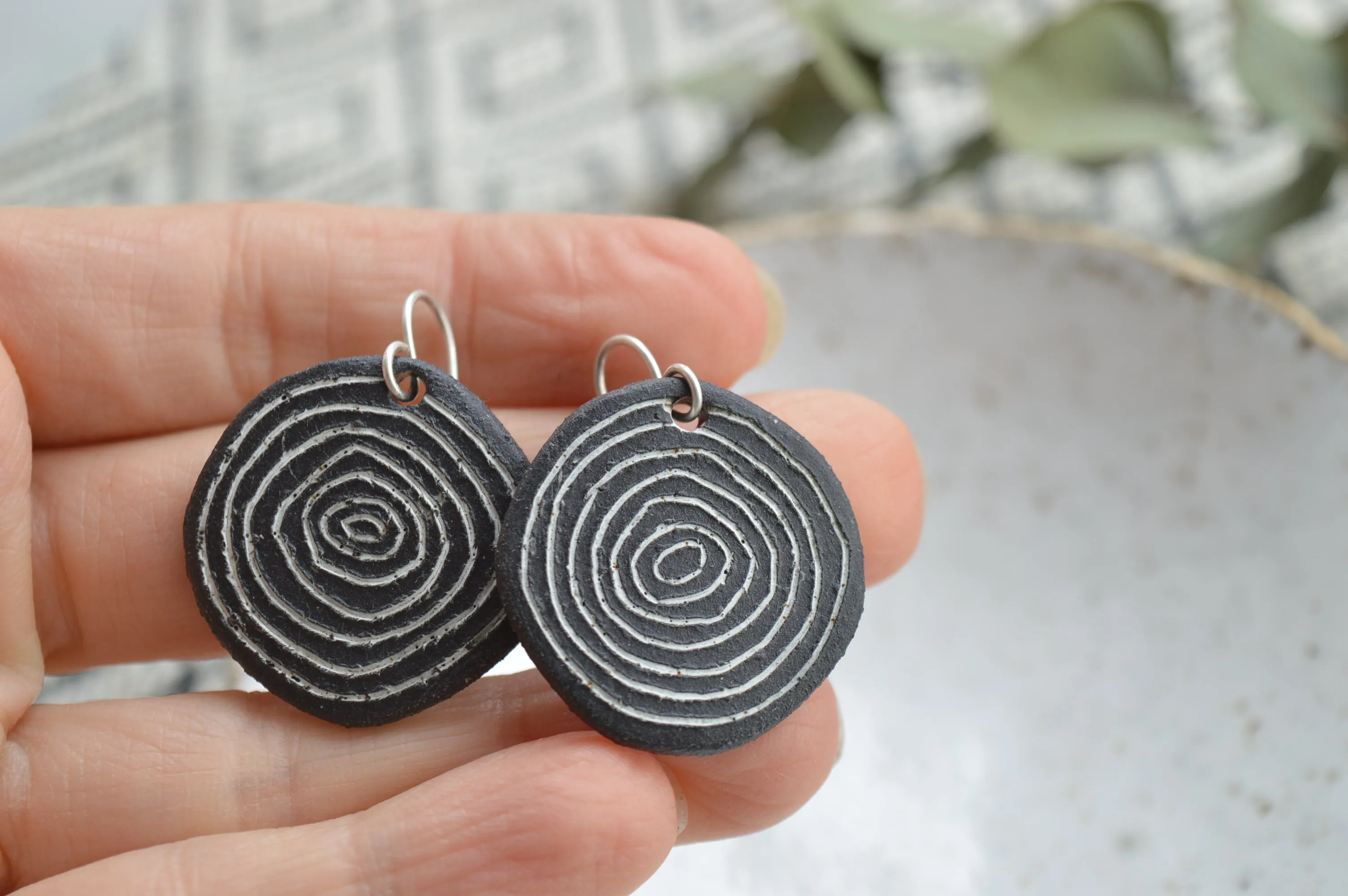 Black clay earrings No. 6