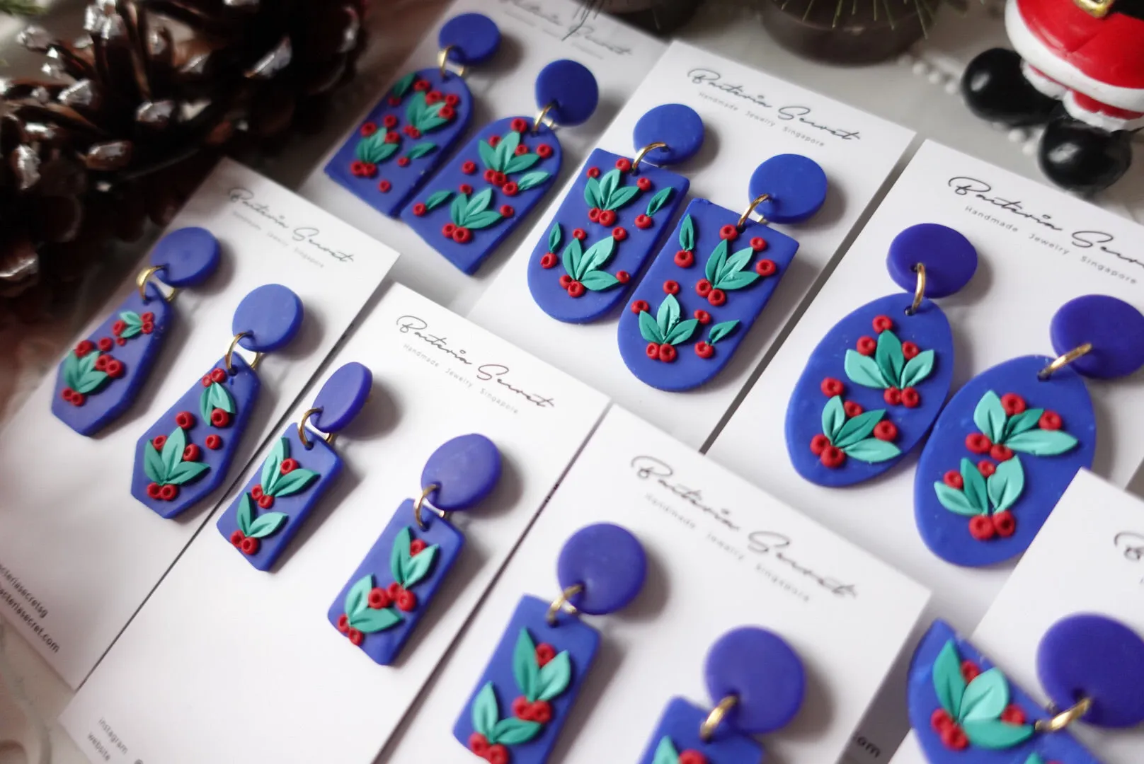 Blue Christmas Clay Earrings 2