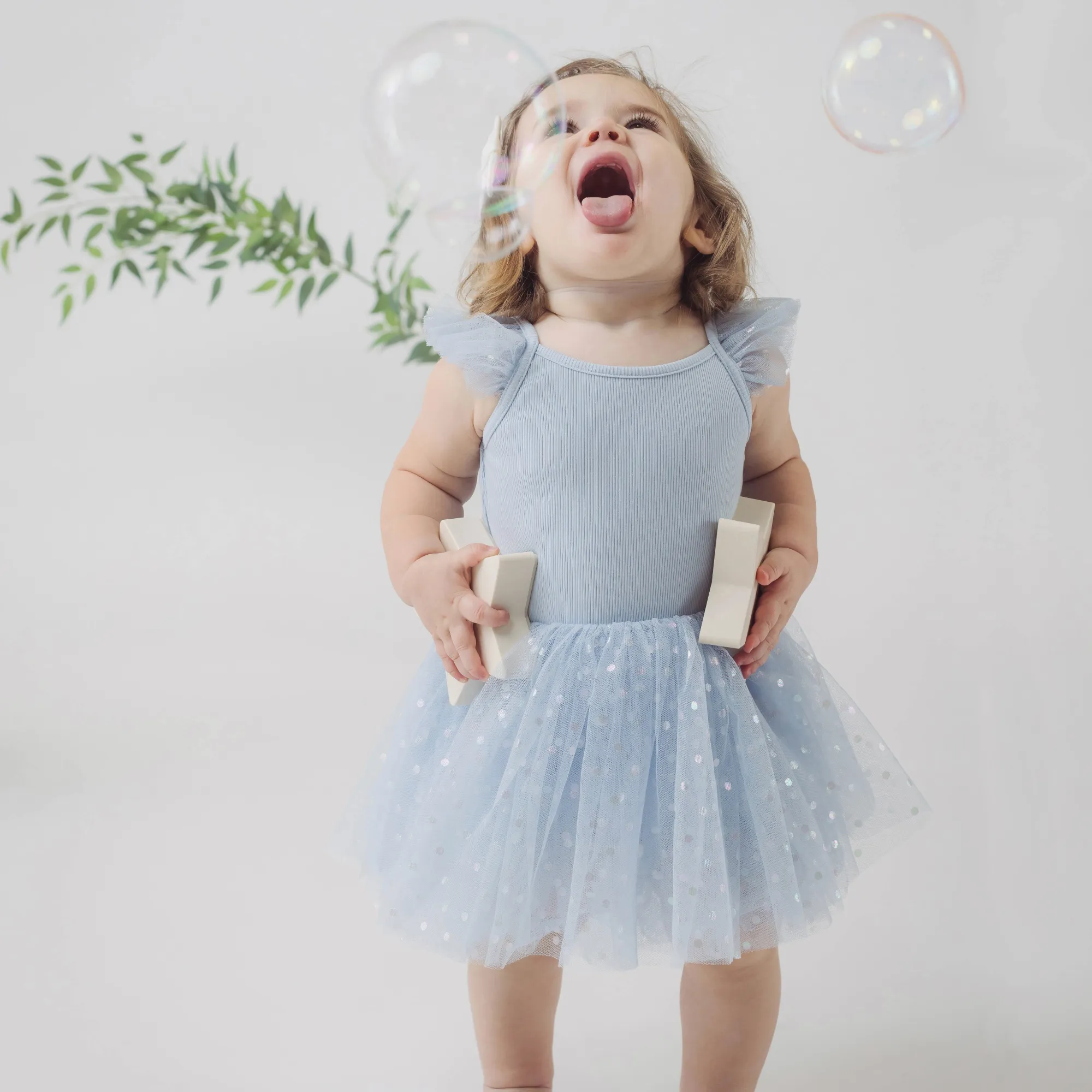 Blue Tutu Top & Bike Short Set