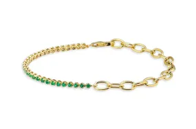 Bracelet 14kt Gold Half Link Chain & Half Emerald Tennis