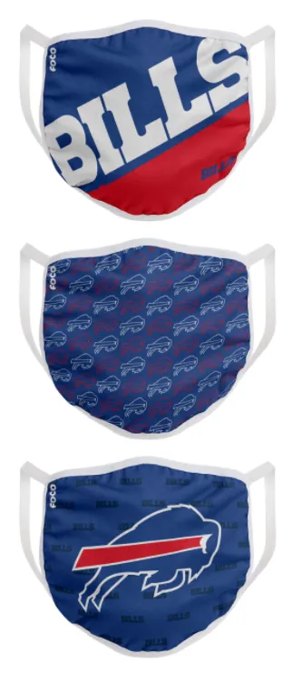 Buffalo Bills NFL Football Gametime Foco Pack of 3 Adult Face Covering Mask