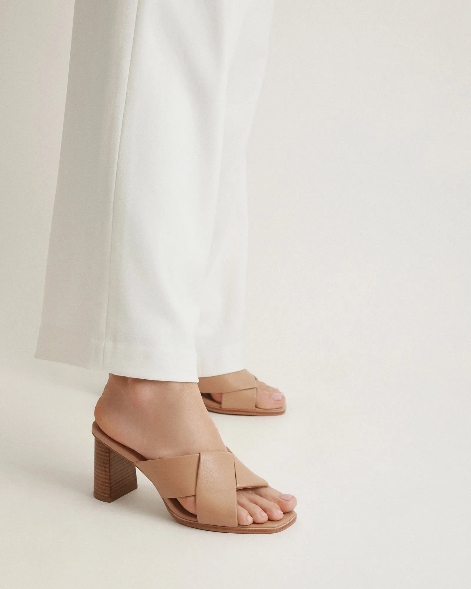 CARRIE MID HEEL SANDALS BEIGE LEATHER