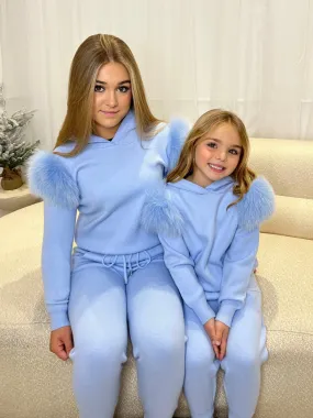 Childrens Baby Blue Luxury Fur Tracksuit