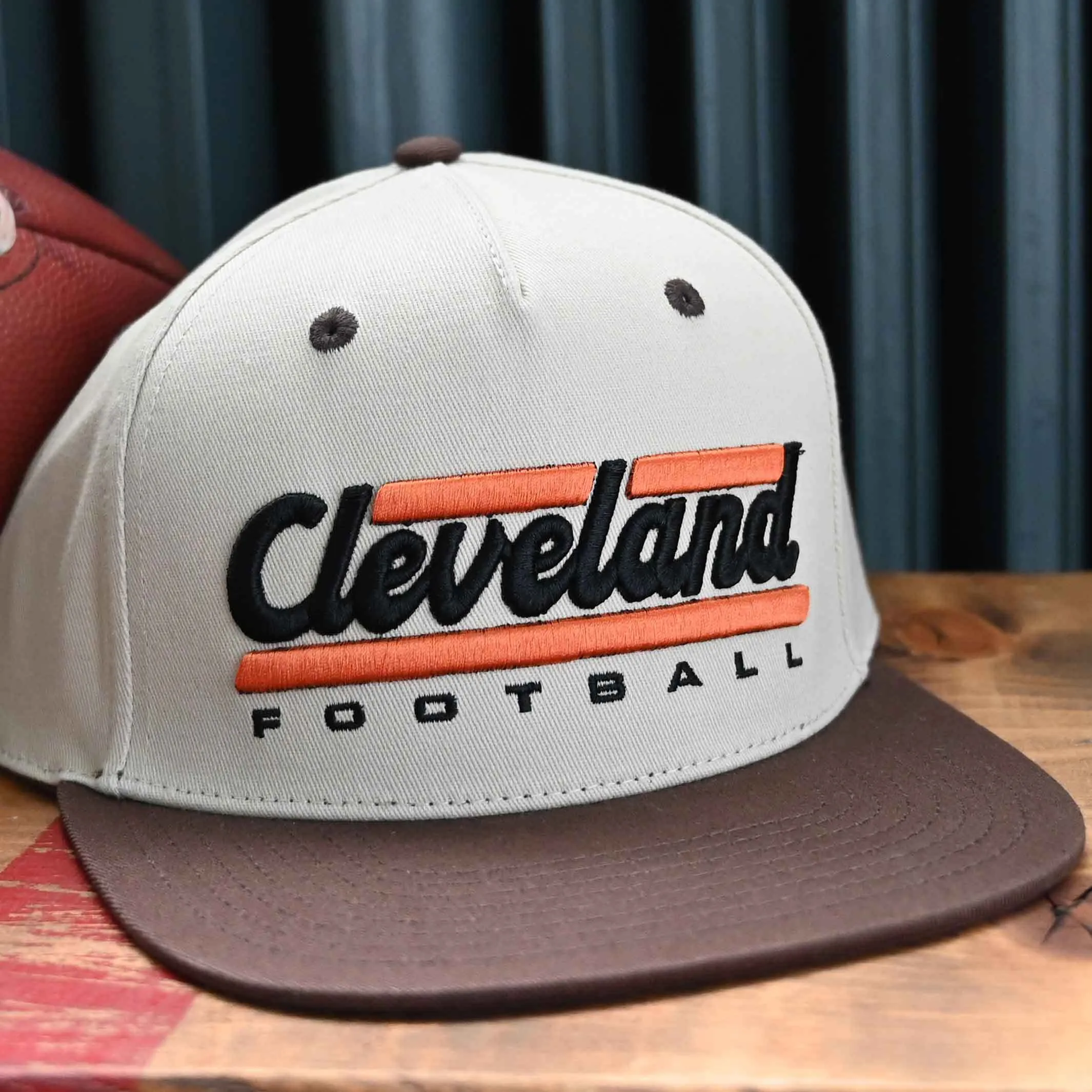 Cleveland Football Script Snapback Hat - Khaki