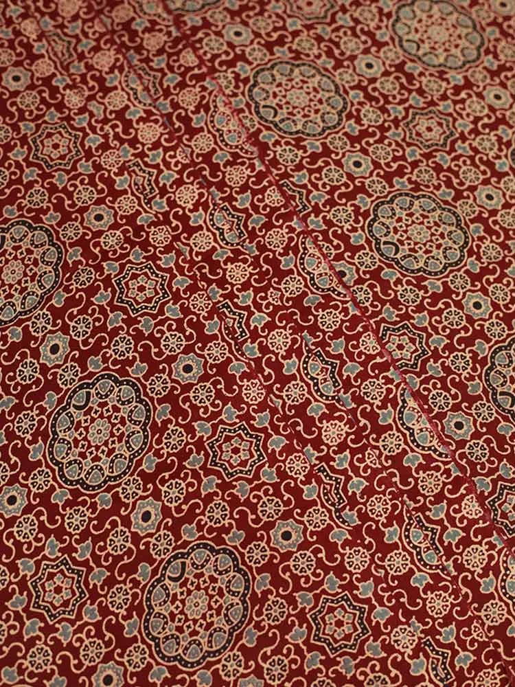 Cotton Running Material - Ajrakh Floral Print Design