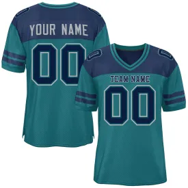 Custom Aqua Navy Personalized Color Block Authentic Football Jersey