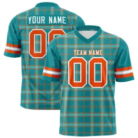 Custom Aqua Personalized Plaid Pattern Design Authentic Football Jersey