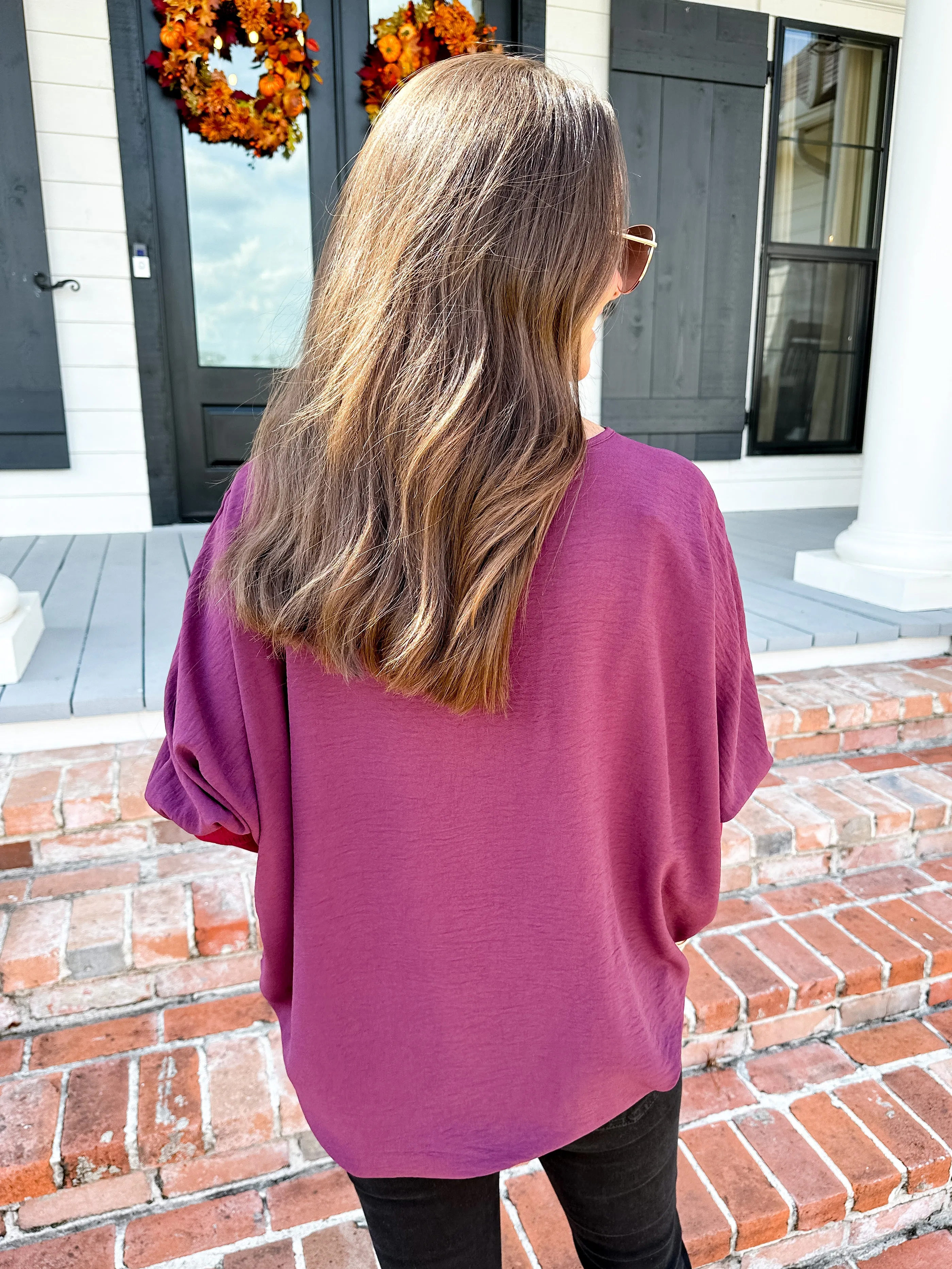 Dolman Sleeve Ribbed Top in Raisin