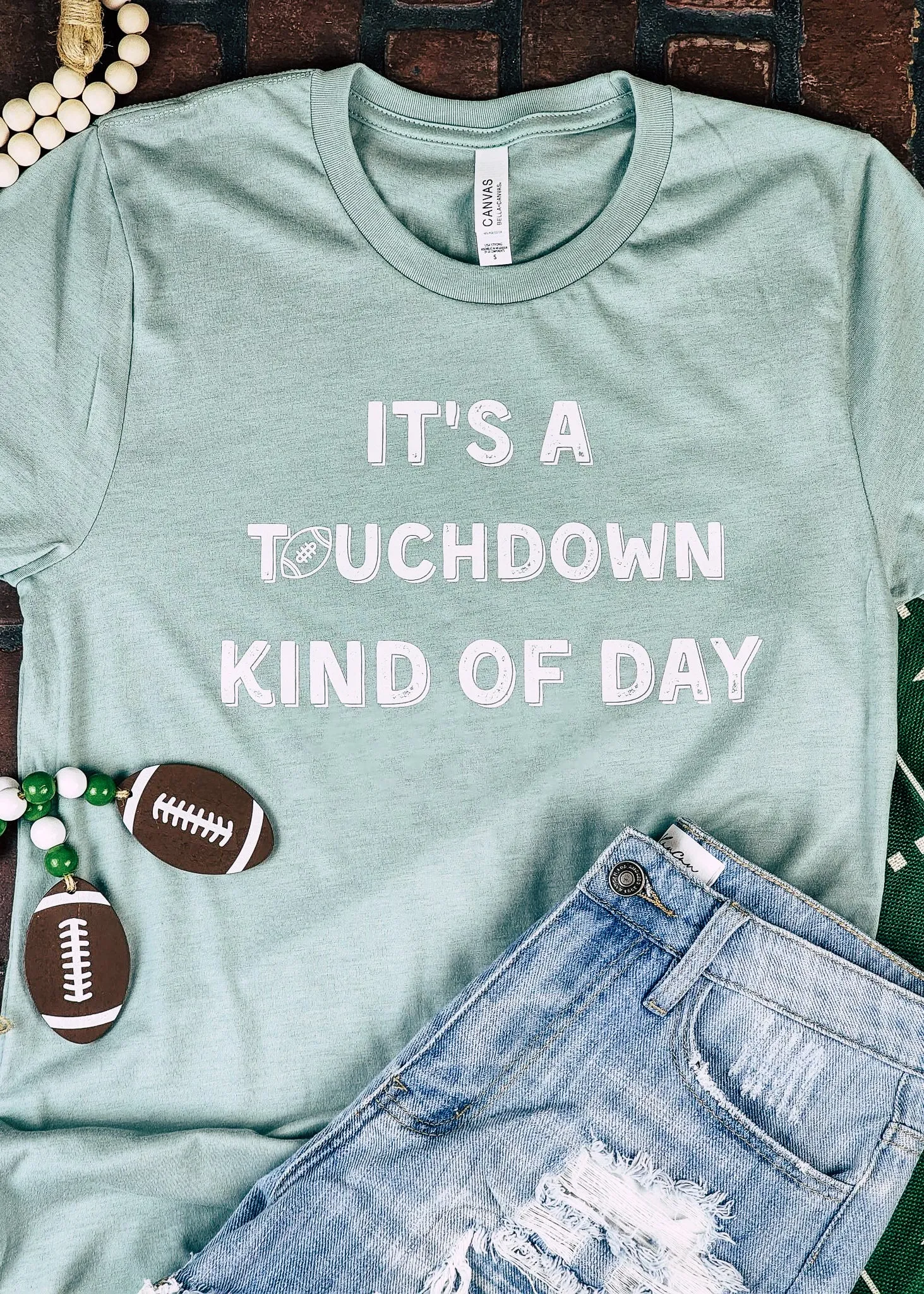 Dusty Blue Touchdown Kind Of Day Short Sleeve Graphic Tee