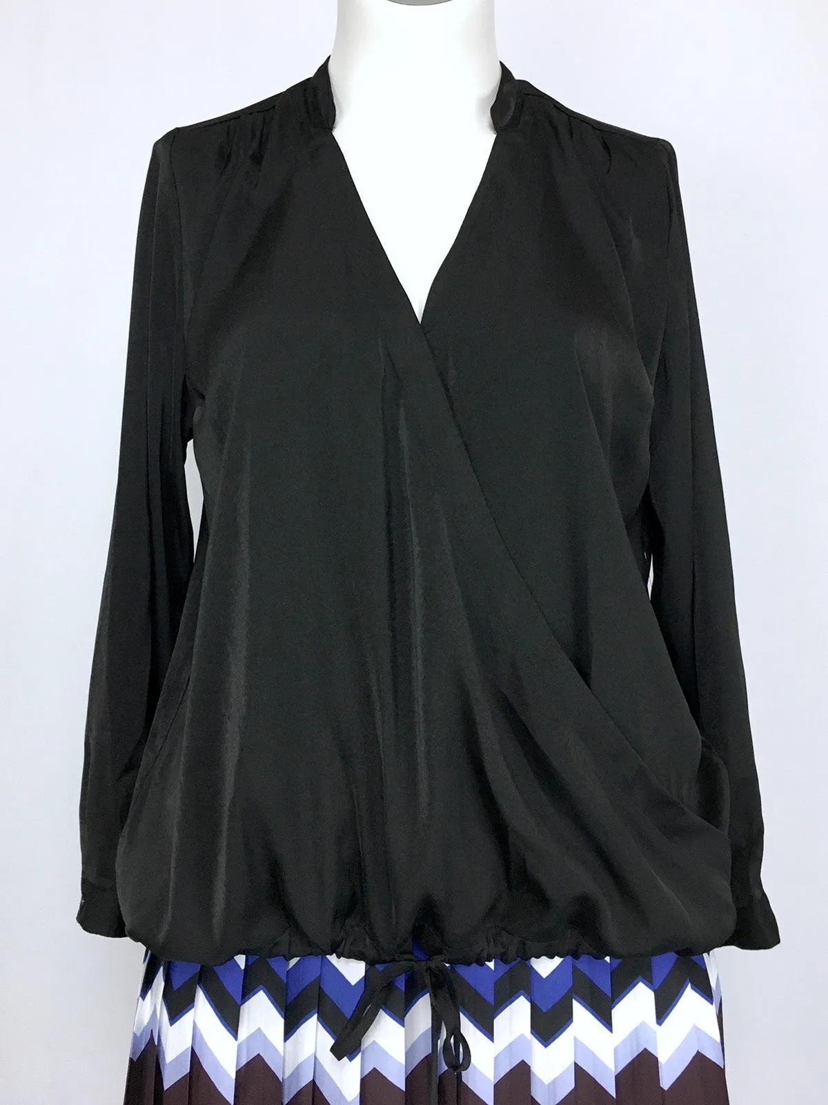 eloquii Size 16 Black Sateen Faux Wrap Shirt NWT