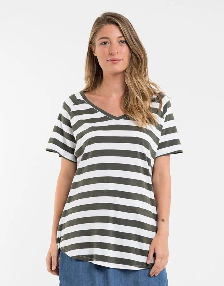 Foxwood Teva Tee Khaki & White Stripe