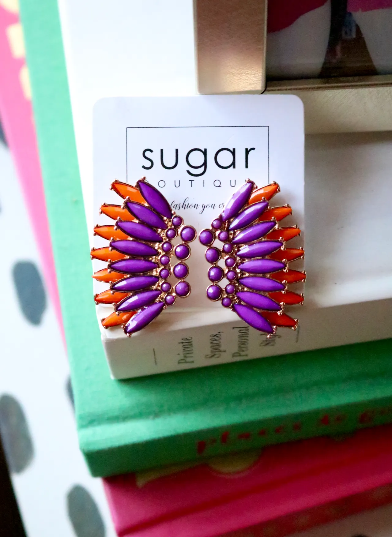 Glam Fan Earring | Purple   Orange