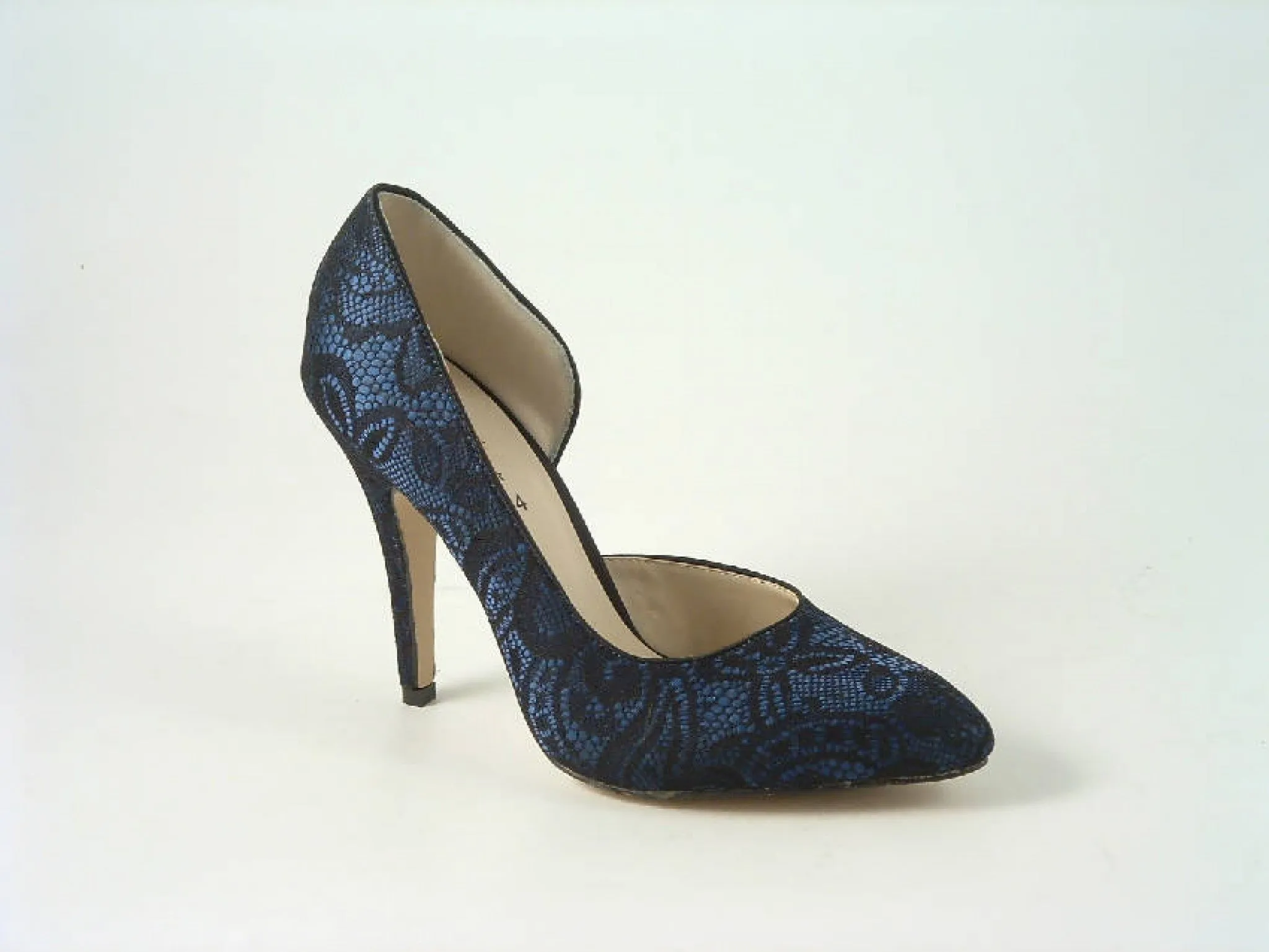 Glitz Shoes Lace Satin Open Waist High Heel Court Shoe