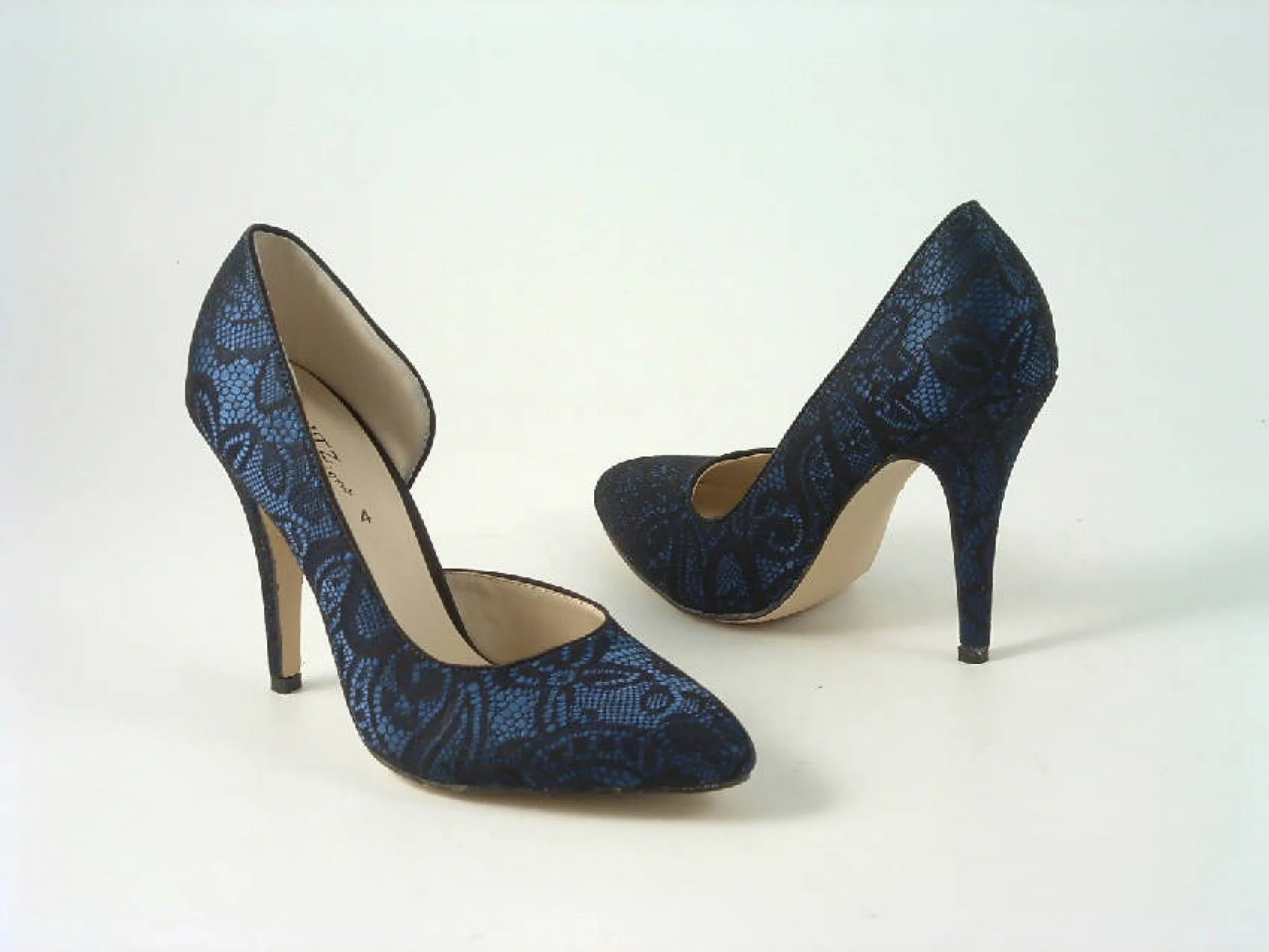 Glitz Shoes Lace Satin Open Waist High Heel Court Shoe