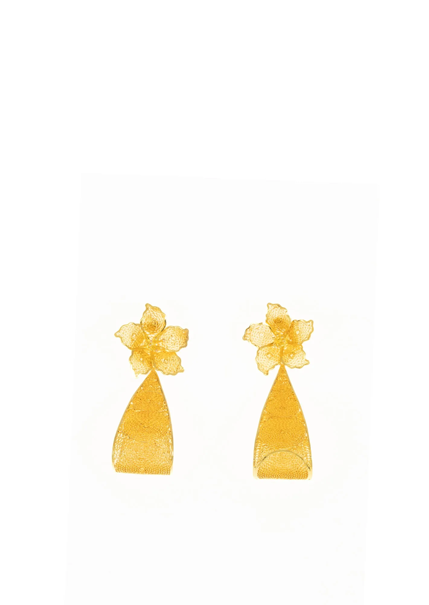 Gold Plated Flower Teardrop Filigree Earrings