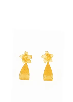 Gold Plated Flower Teardrop Filigree Earrings