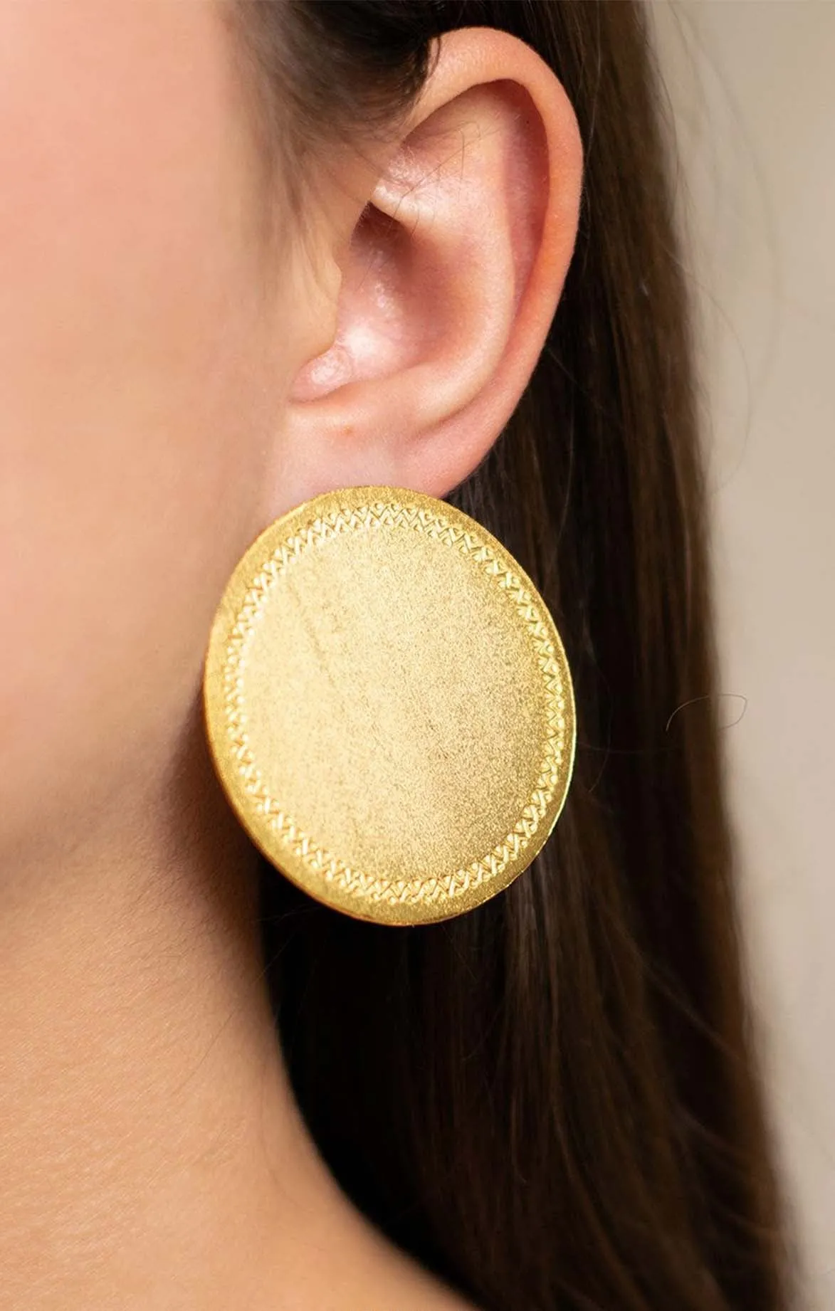 Gold Round Geometric Earrings