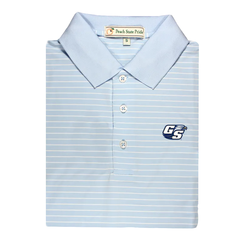 GSU Sky Blue & White Magnolia Stripe Performance Polo - Knit Collar