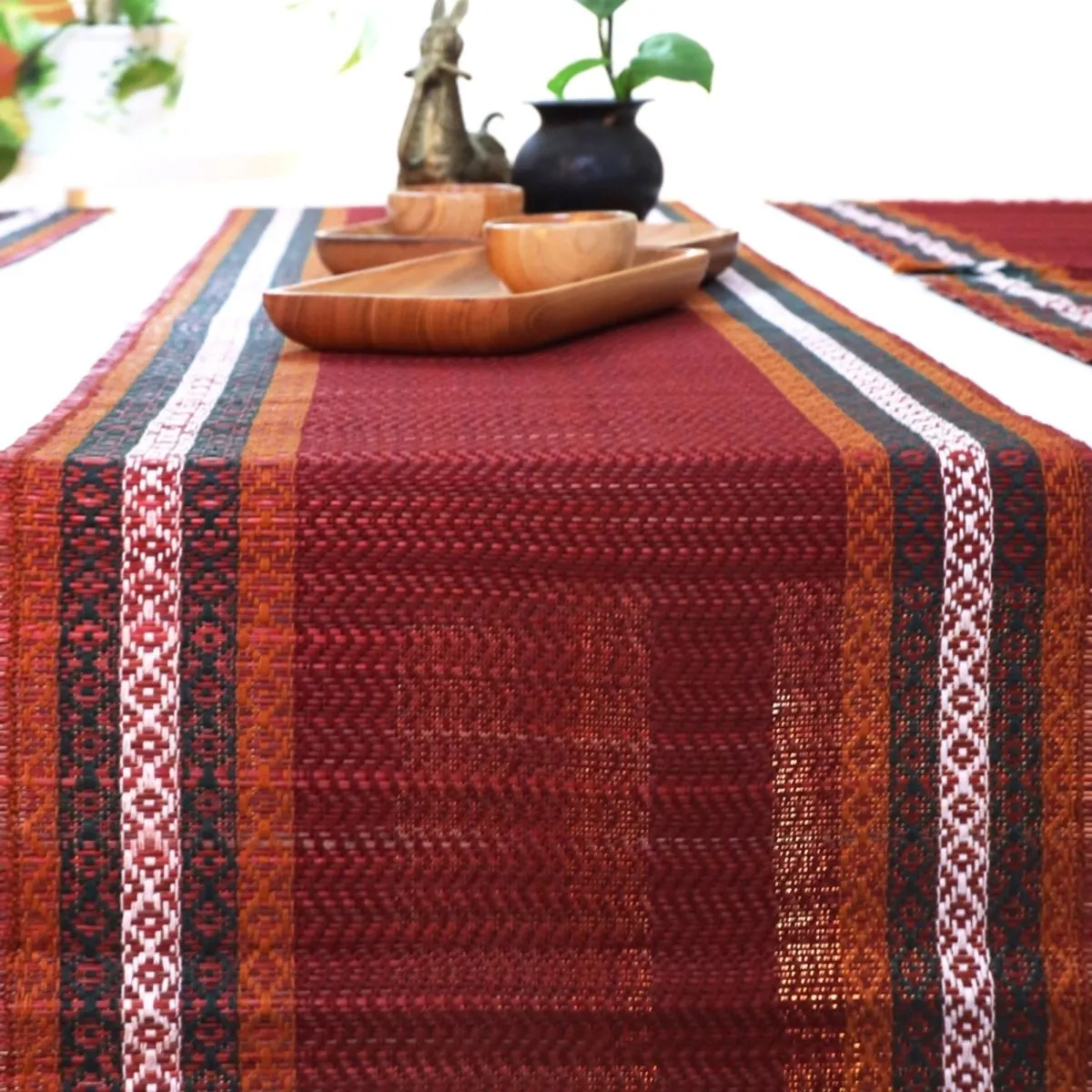 Handmade Dining Table Mats and Table Runner in Ruby Red (Set of 6/4) | Eco Friendly Tableware Sustainably Handwoven from Natural Grass