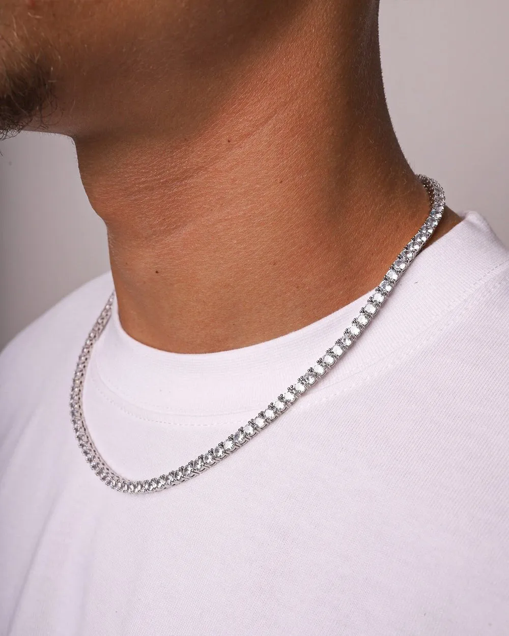 ICE BREAKER CHAIN. - 4MM WHITE GOLD