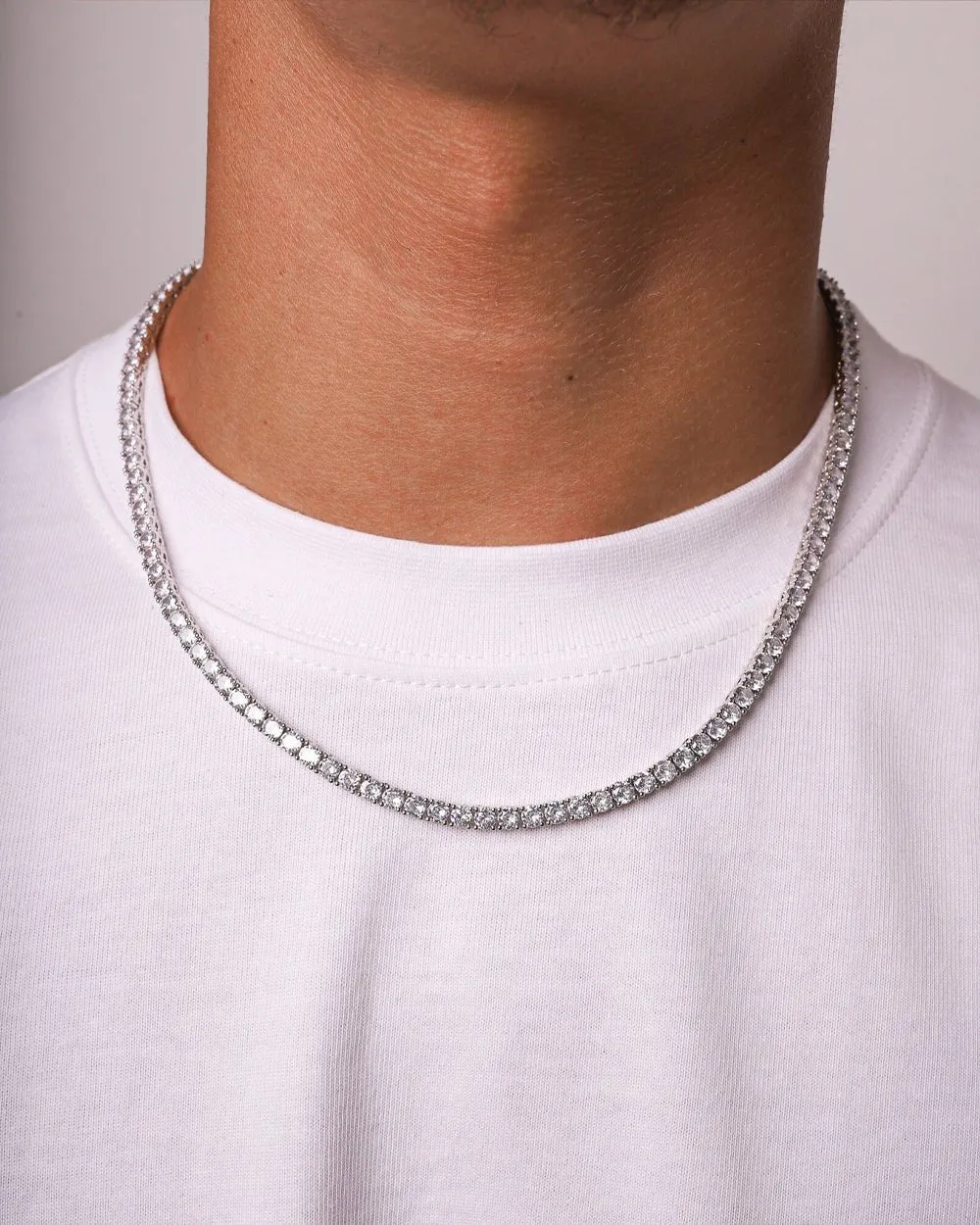 ICE BREAKER CHAIN. - 4MM WHITE GOLD