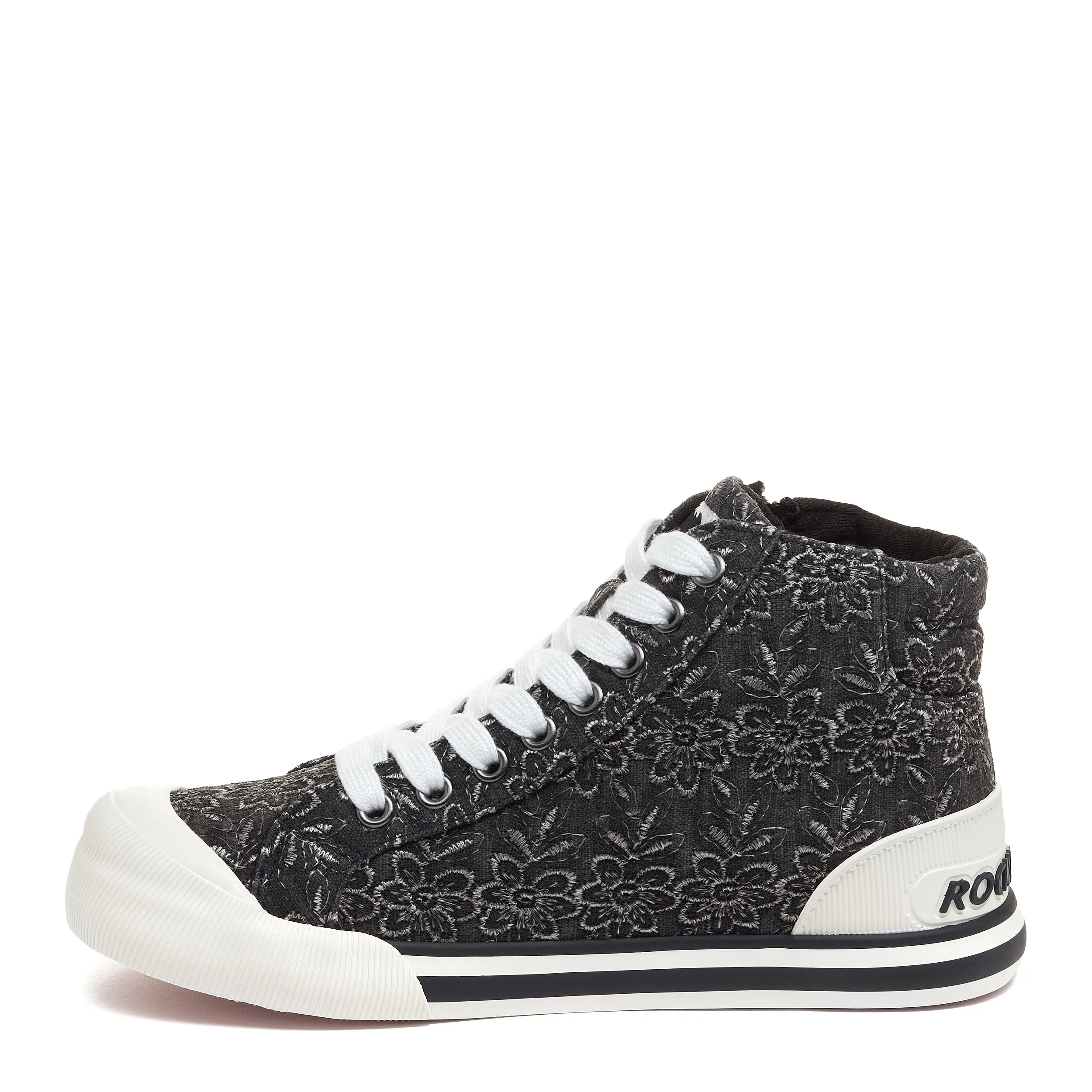 Jazzin Black Eyelet Floral High Top Trainers