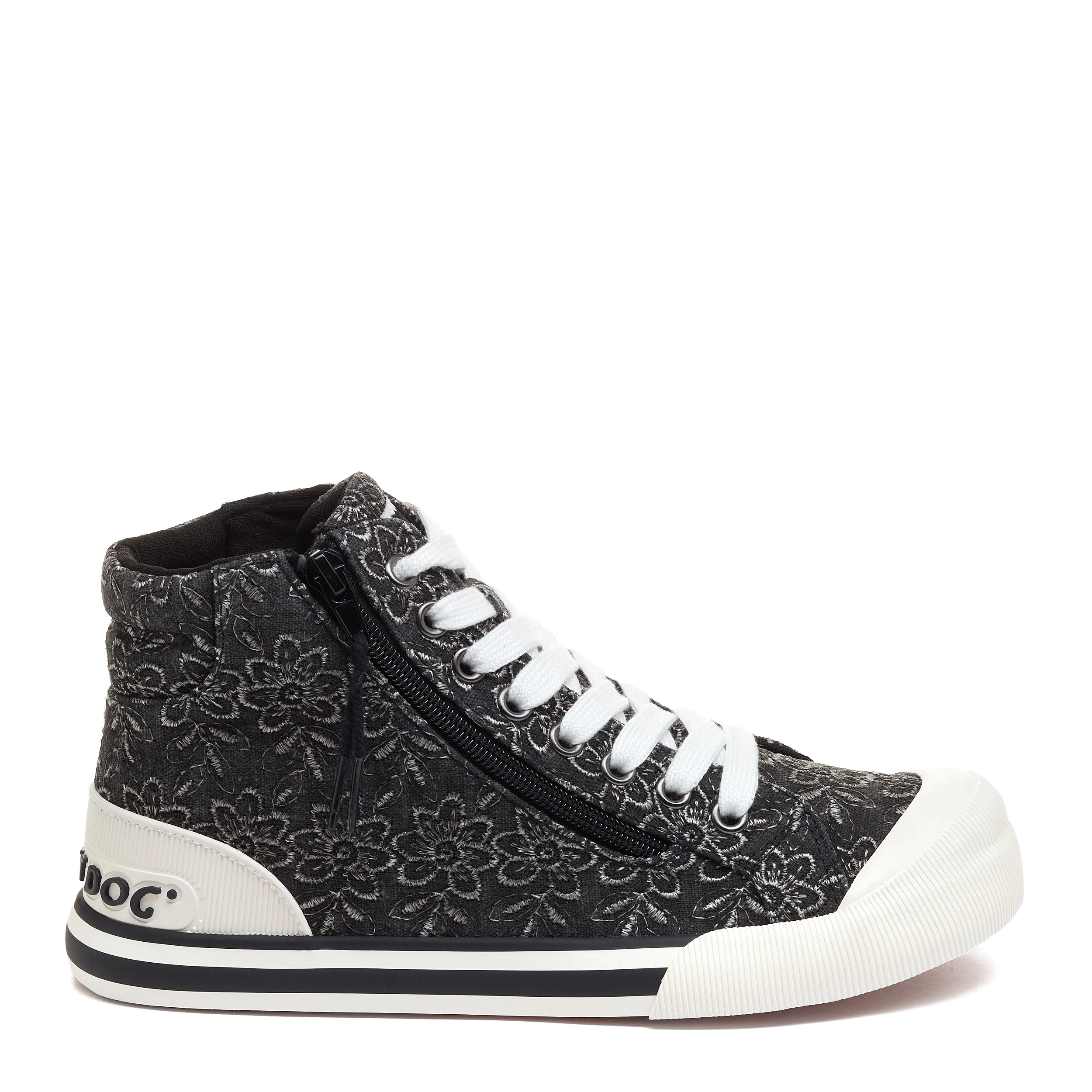 Jazzin Black Eyelet Floral High Top Trainers