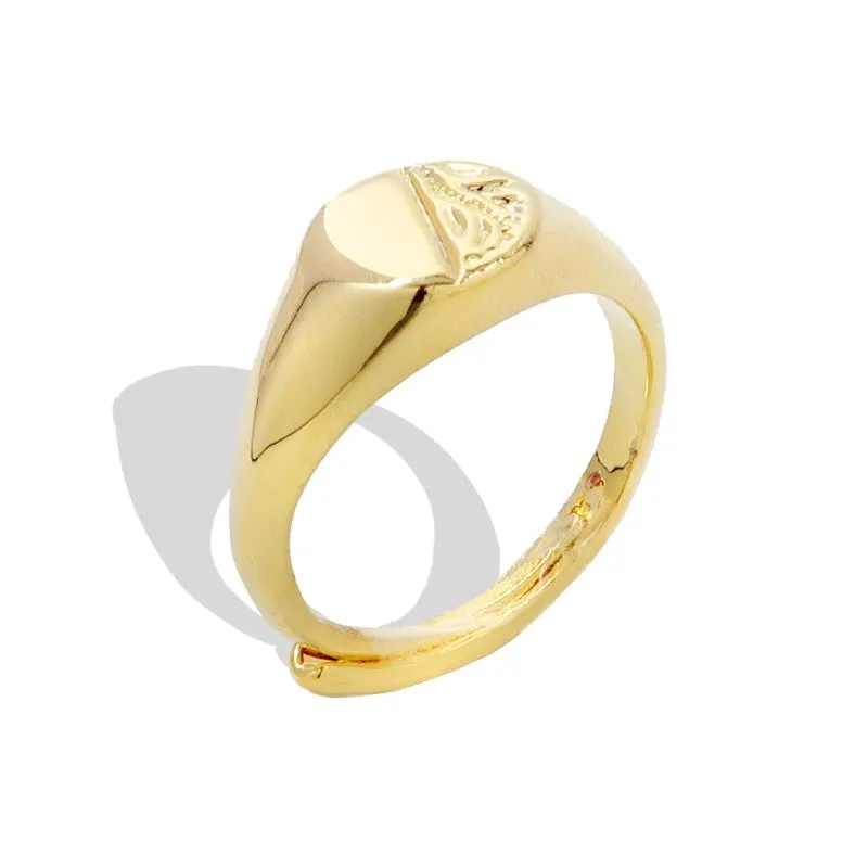 Kids Gold Filled Round Half Engraved Ring Size H Adjustable