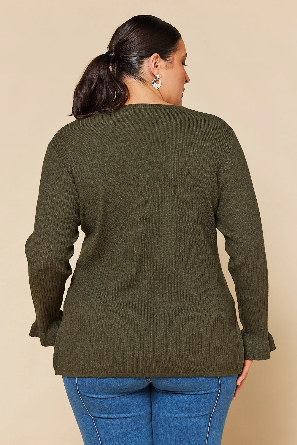 Long Sleeve Knitted Top in Khaki