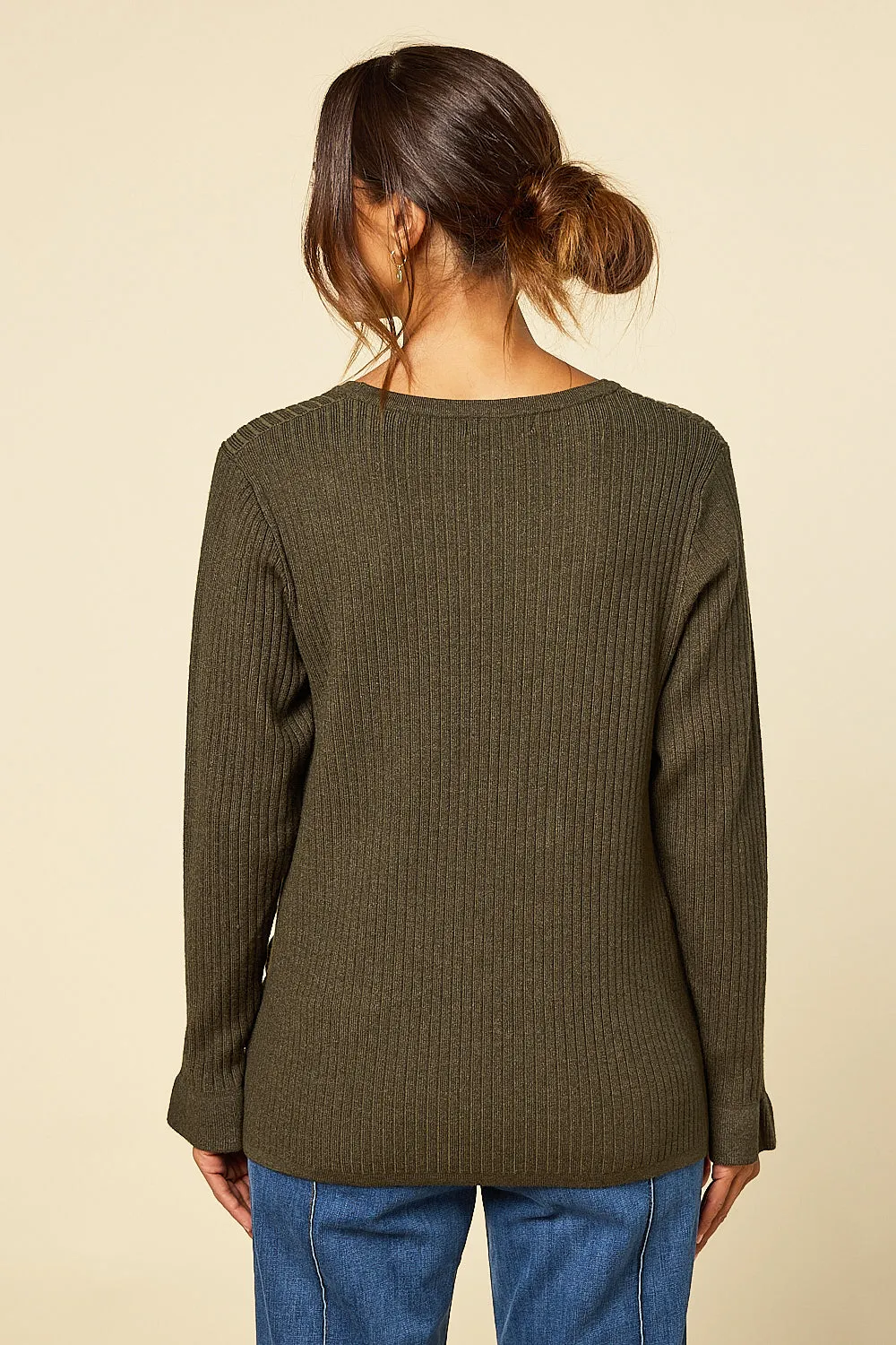 Long Sleeve Knitted Top in Khaki