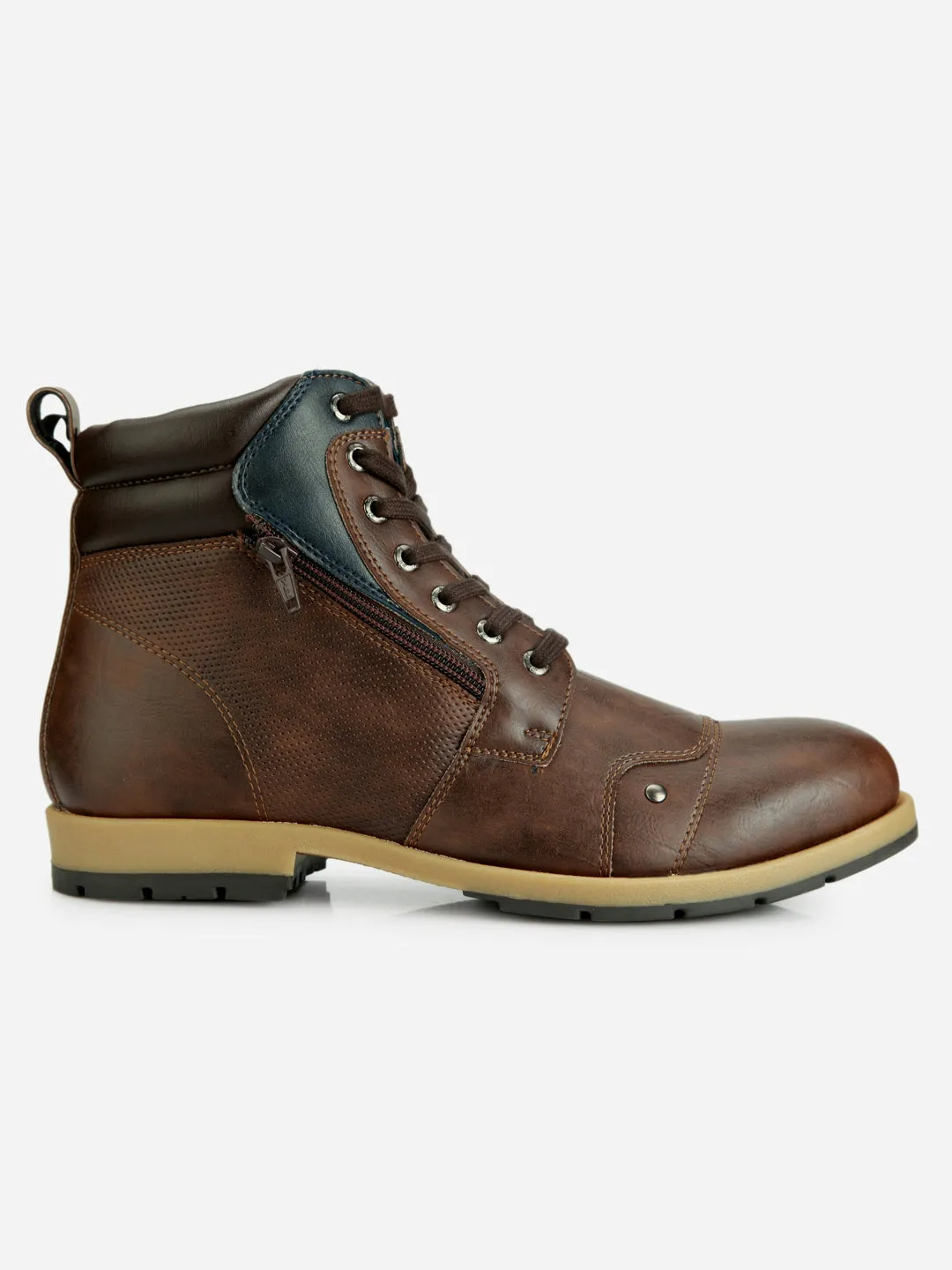 Men's Brown Round Toe High Top Boot (IX1036)