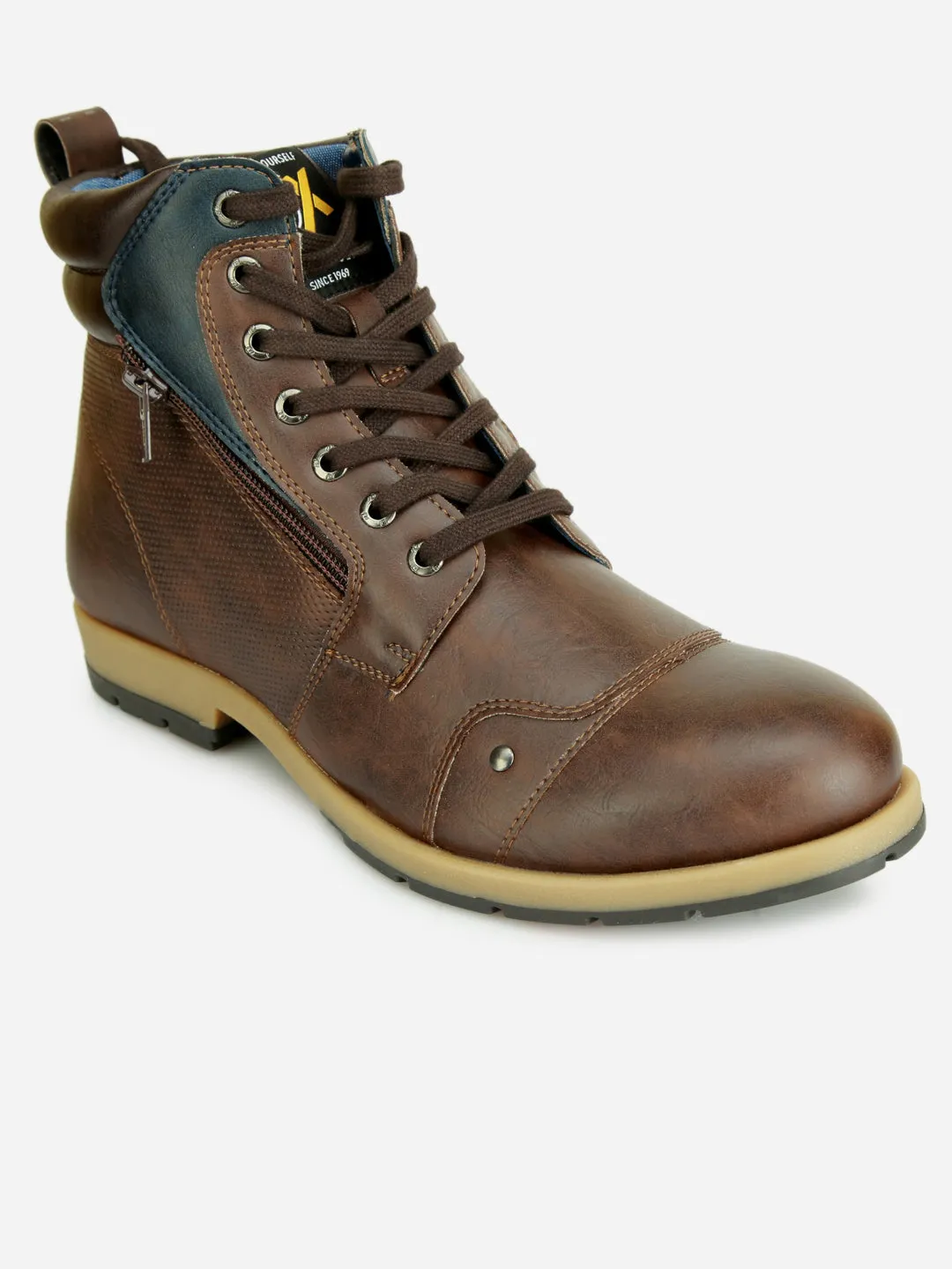 Men's Brown Round Toe High Top Boot (IX1036)