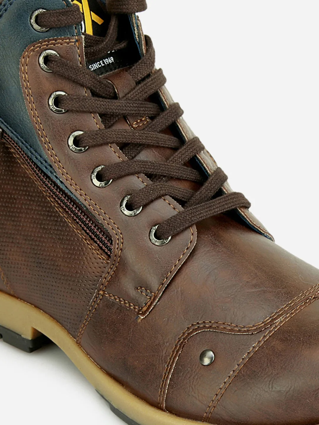 Men's Brown Round Toe High Top Boot (IX1036)