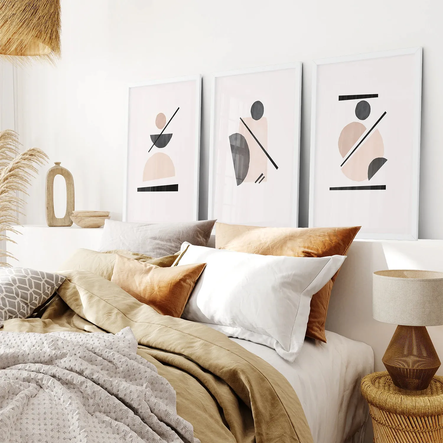 Mid-Century Modern Art Set: 3 Piece Geometric Abstract Prints