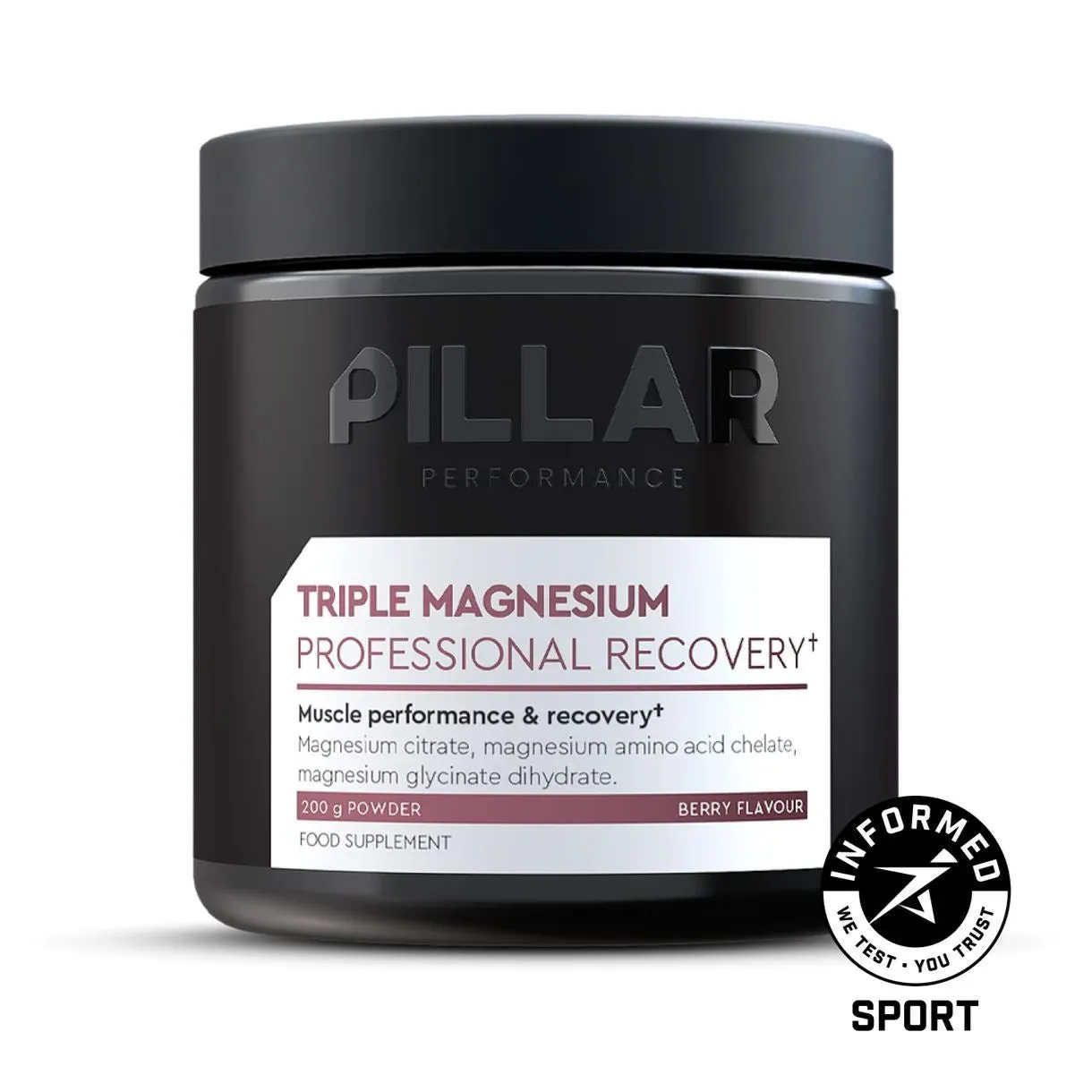 PILLAR Performance | Triple Magnesium Professional Recovery Powder - Berry - Glass Jar